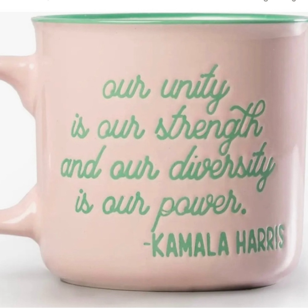 Pink & Green Sorority Kamala Harris Coffee Mug Unity Quote NEW